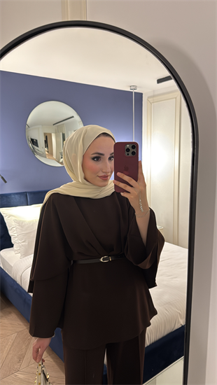 Semila Pelerin Detaylı Pantolon Takım - Kahve 