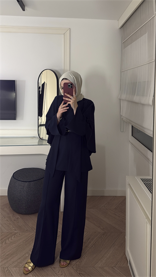 Semila Pelerin Detaylı Pantolon Takım - Lacivert  