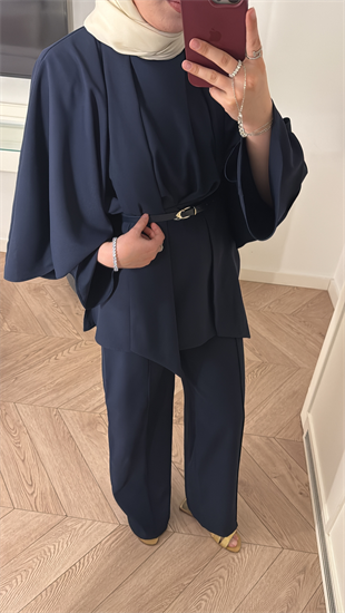 Semila Pelerin Detaylı Pantolon Takım - Lacivert  