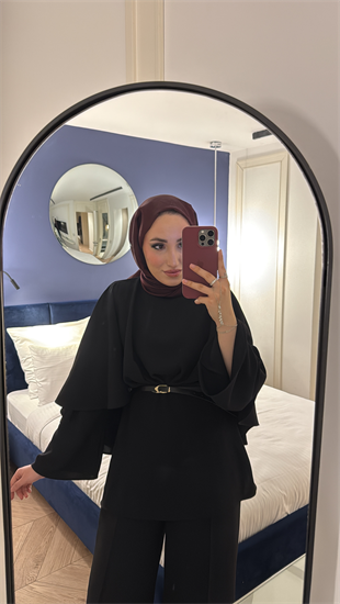 Semila Pelerin Detaylı Pantolon Takım - Siyah 