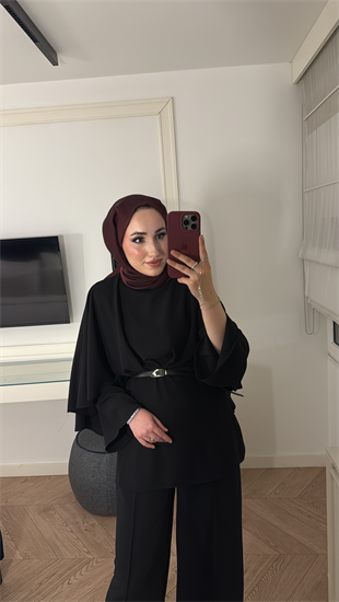 Semila Pelerin Detaylı Pantolon Takım - Siyah 