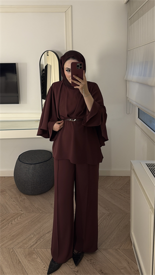 Semila Pelerin Detaylı Pantolon Takım - Bordo 