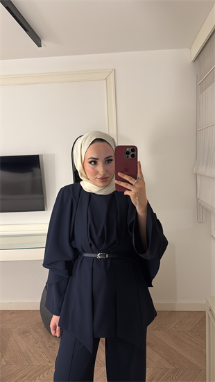 Semila Pelerin Detaylı Pantolon Takım - Lacivert  