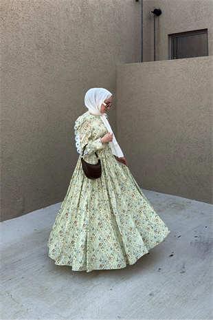 Senorita Güpür Detaylı Özel Tasarım Elbise - Fıstık 