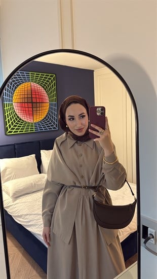 Serra Şal Detay Elbise - Vizon