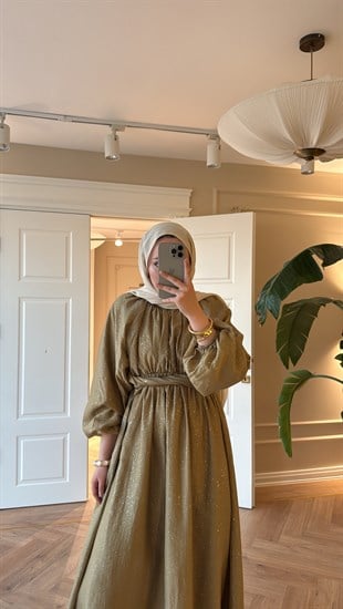 Simli Tül Tencel Elbise Çağla