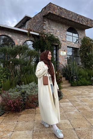 Tam Boy Angora Premium Hırka-Ekru