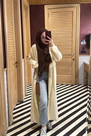 Tam Boy Angora Premium Hırka-Ekru