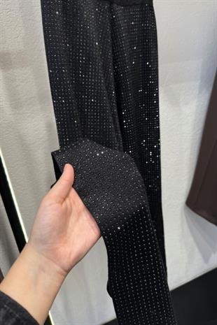 Taşlı Triko Pantolon-Siyah