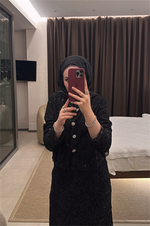 Umay İthal Dantelli Etekli Takım - Siyah 