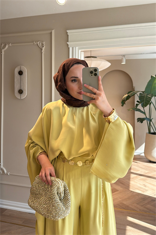 Vera Gold Aksesuarlı Pantolonlu Takım - Yağ Yeşili 