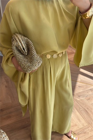 Vera Gold Aksesuarlı Pantolonlu Takım - Yağ Yeşili 