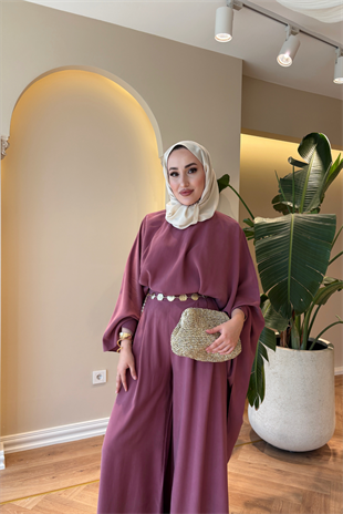 Vera Gold Aksesuarlı Pantolonlu Takım - Gül