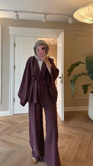 Vienna Taşlı Pantolonlu Takım Bordo