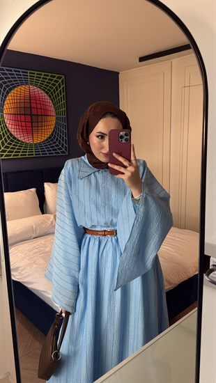 Deny Yarasa Kol Brode Etekli Takım - Bebe Mavisi 
