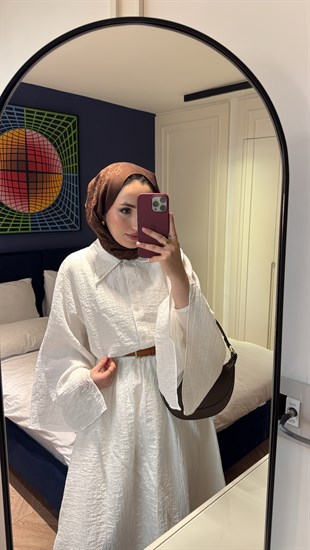 Deny Yarasa Kol Brode Etekli Takım - Beyaz