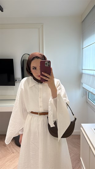 Deny Yarasa Kol Brode Etekli Takım - Beyaz