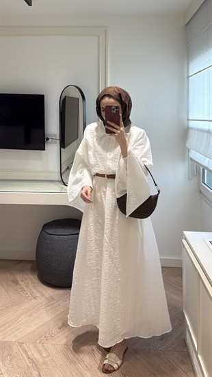 Deny Yarasa Kol Brode Etekli Takım - Beyaz