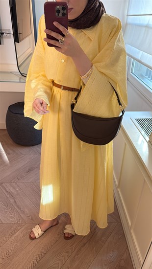 Deny Yarasa Kol Brode Etekli Takım - Sarı