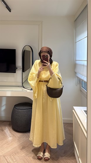 Deny Yarasa Kol Brode Etekli Takım - Sarı