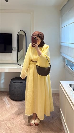 Deny Yarasa Kol Brode Etekli Takım - Sarı