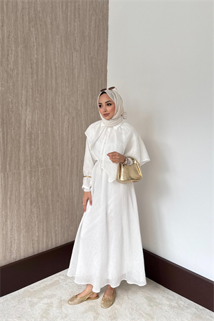 Yumi Pelerinli Vual Elbise - Ekru