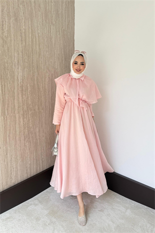 Yumi Pelerinli Vual Elbise - Pembe