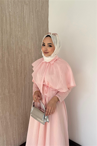 Yumi Pelerinli Vual Elbise - Pembe