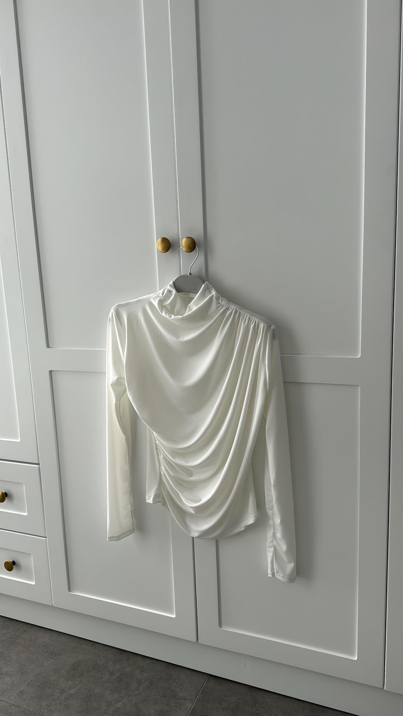 Drapeli bluz-beyaz - vakronline