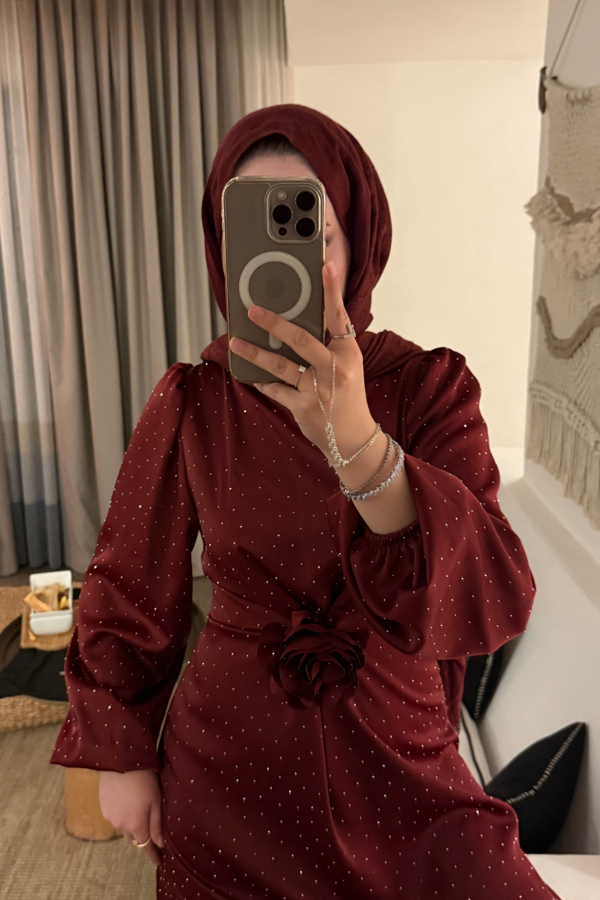 Francisco taşlı elbise bordo - vakronline