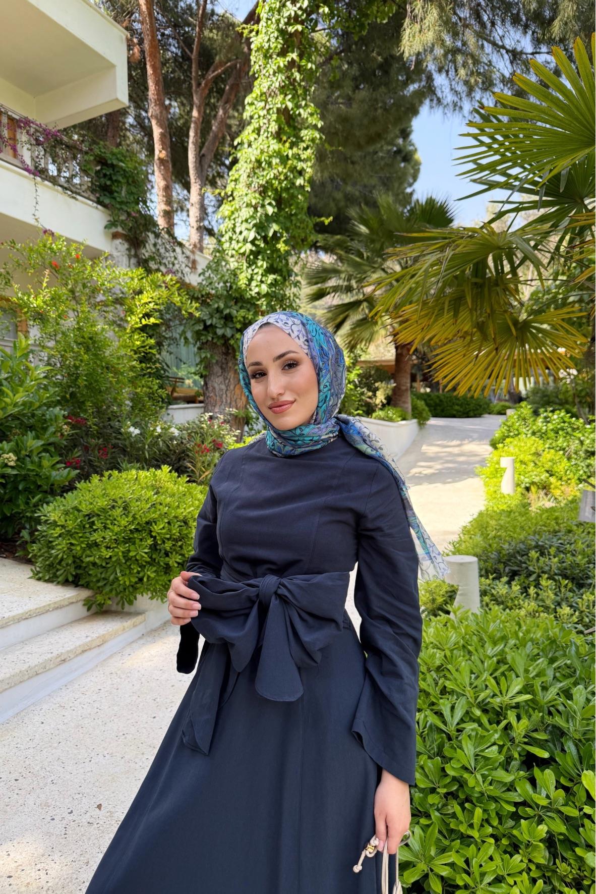 Diana keten elbise-lacivert - Vakronline