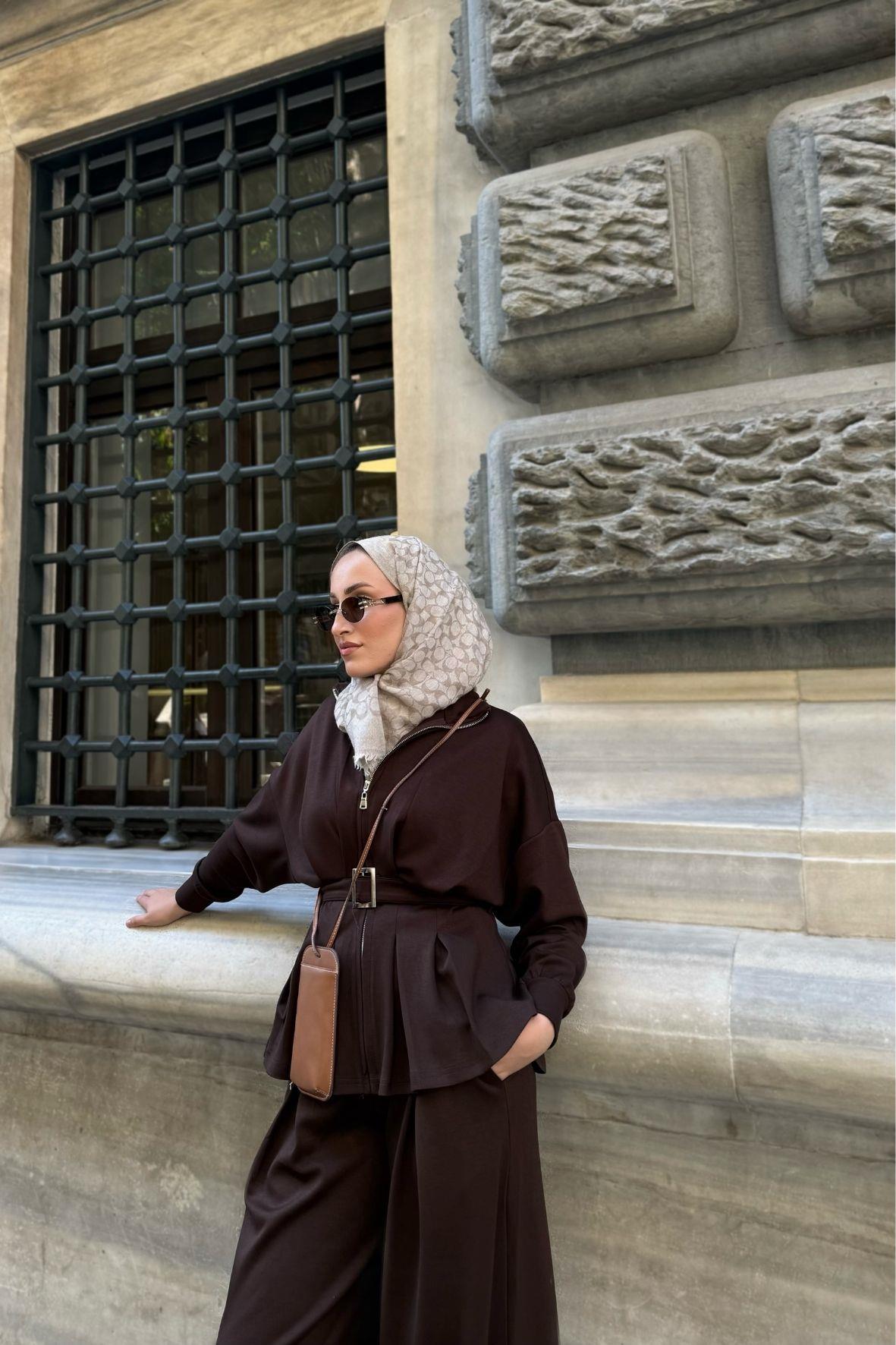 Alin Oysh Pantolonlu Takım-Acı kahve