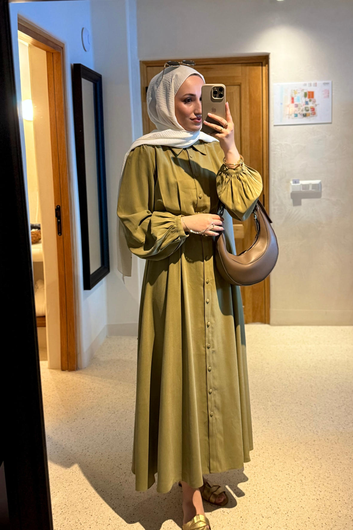 Premium kemerli elbise olive - Vakronline