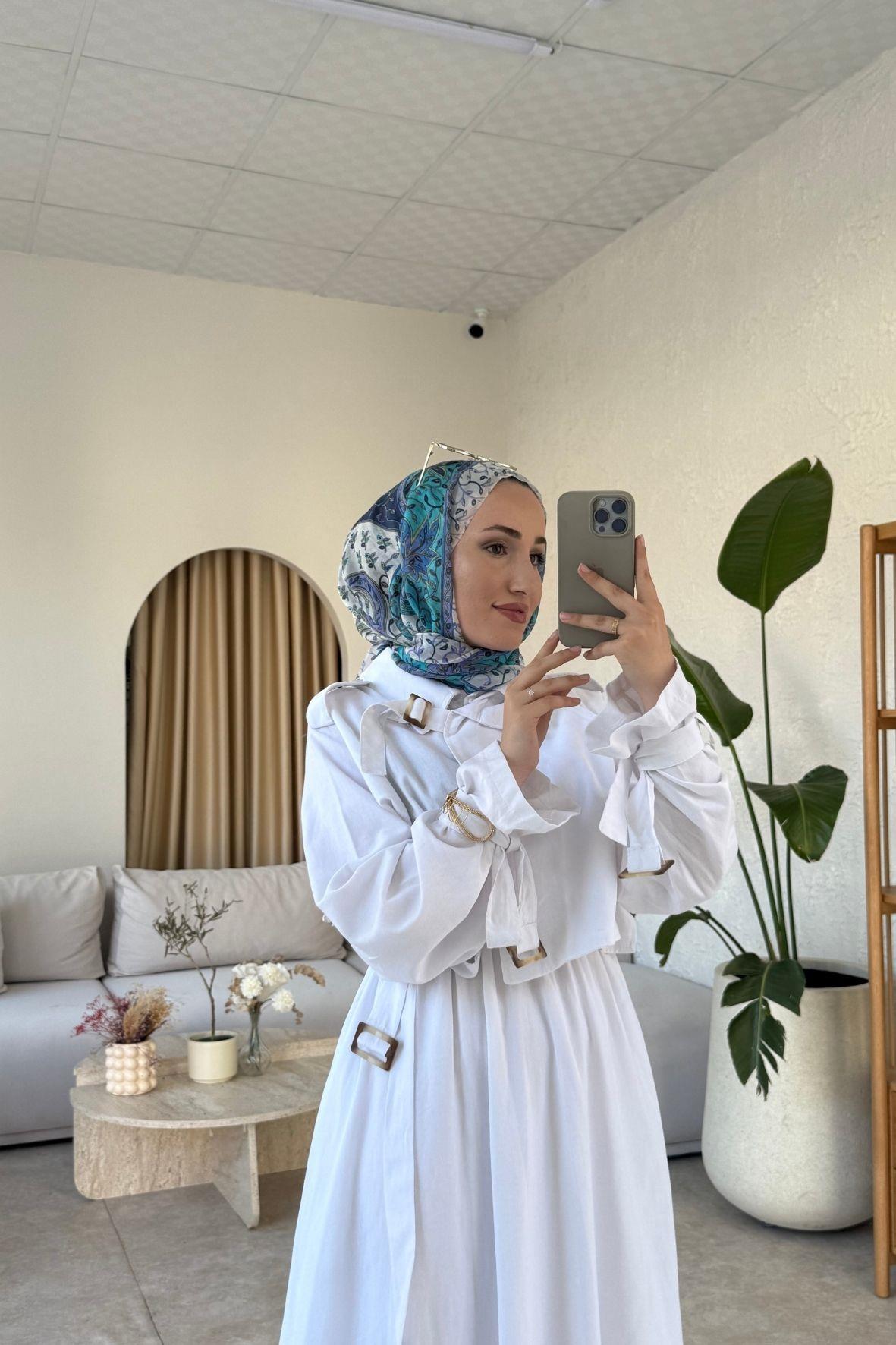 Keten Premium Elbise-Beyaz