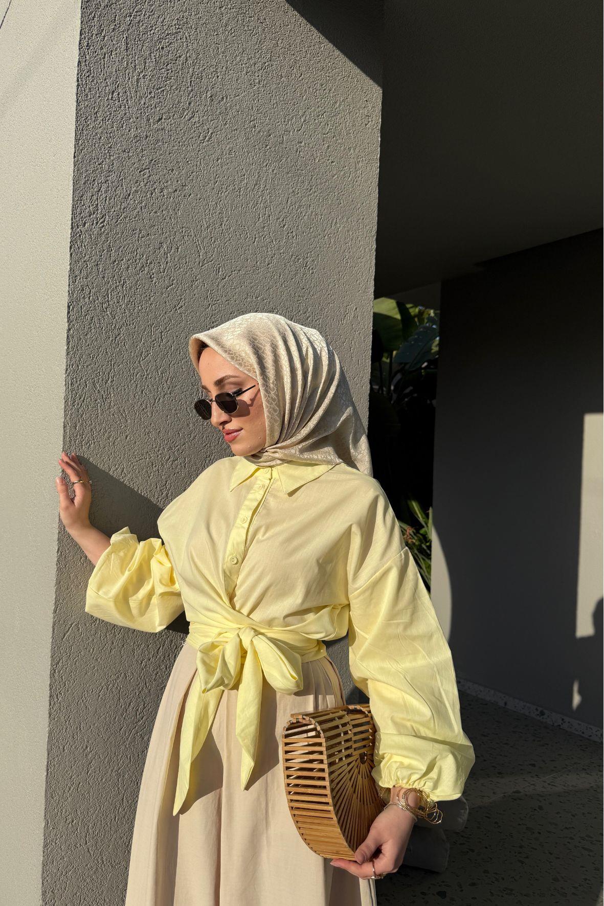 Balon kol gömlek-lemon - vakronline