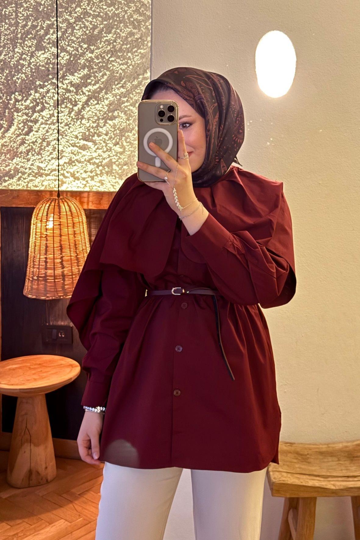 Pelerinli gömlek-bordo - vakronline