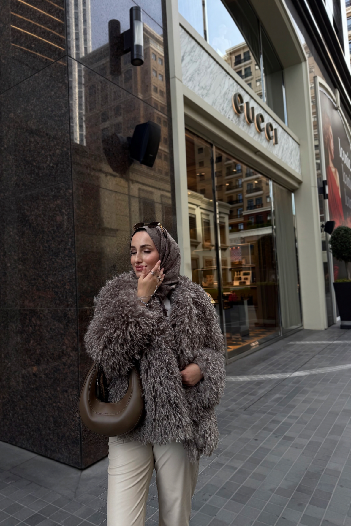 Tesettür Curly Tasarım Kürk -Vizon