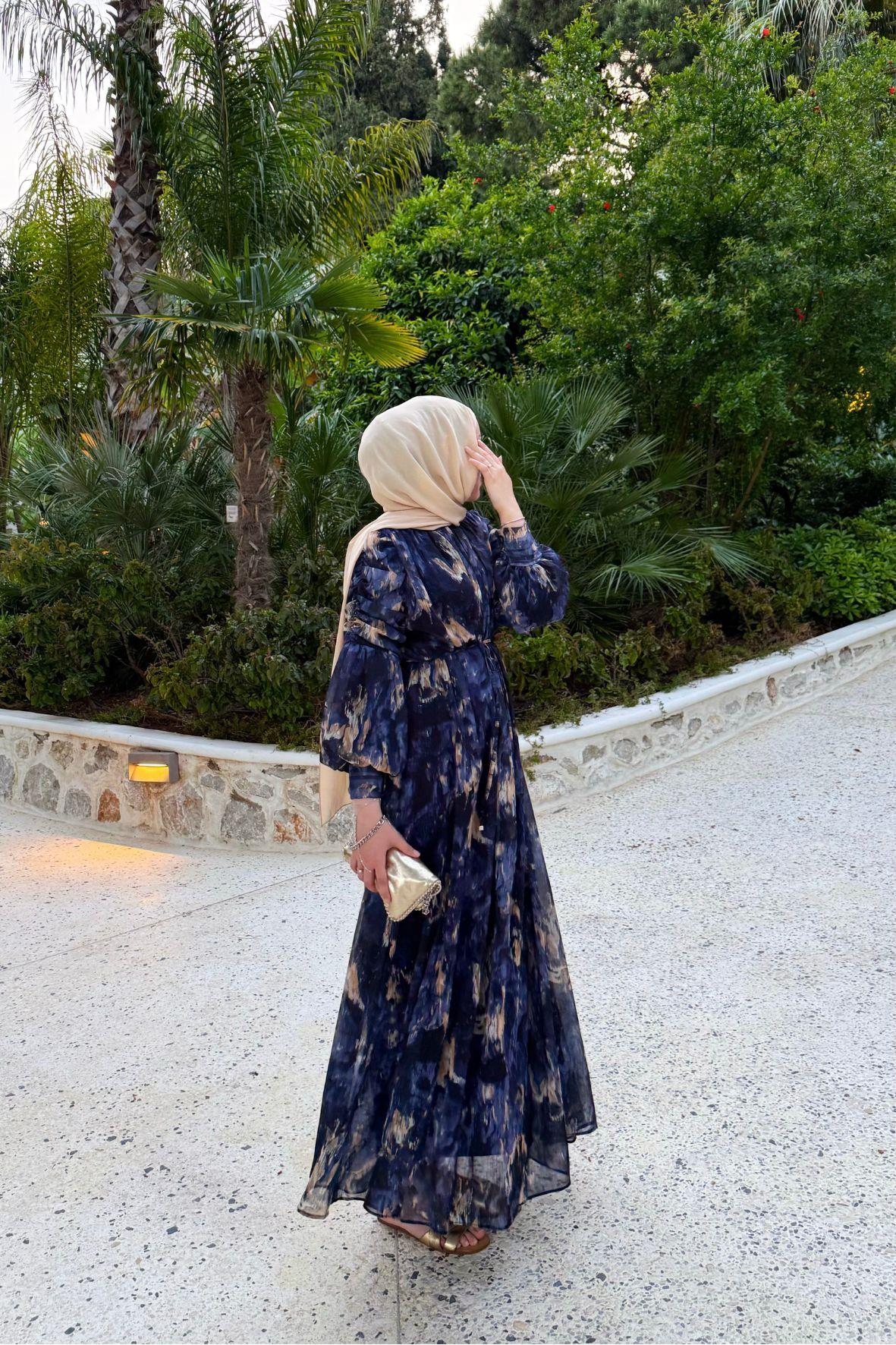 Laide astarlı elbise-lacivert - vakronline
