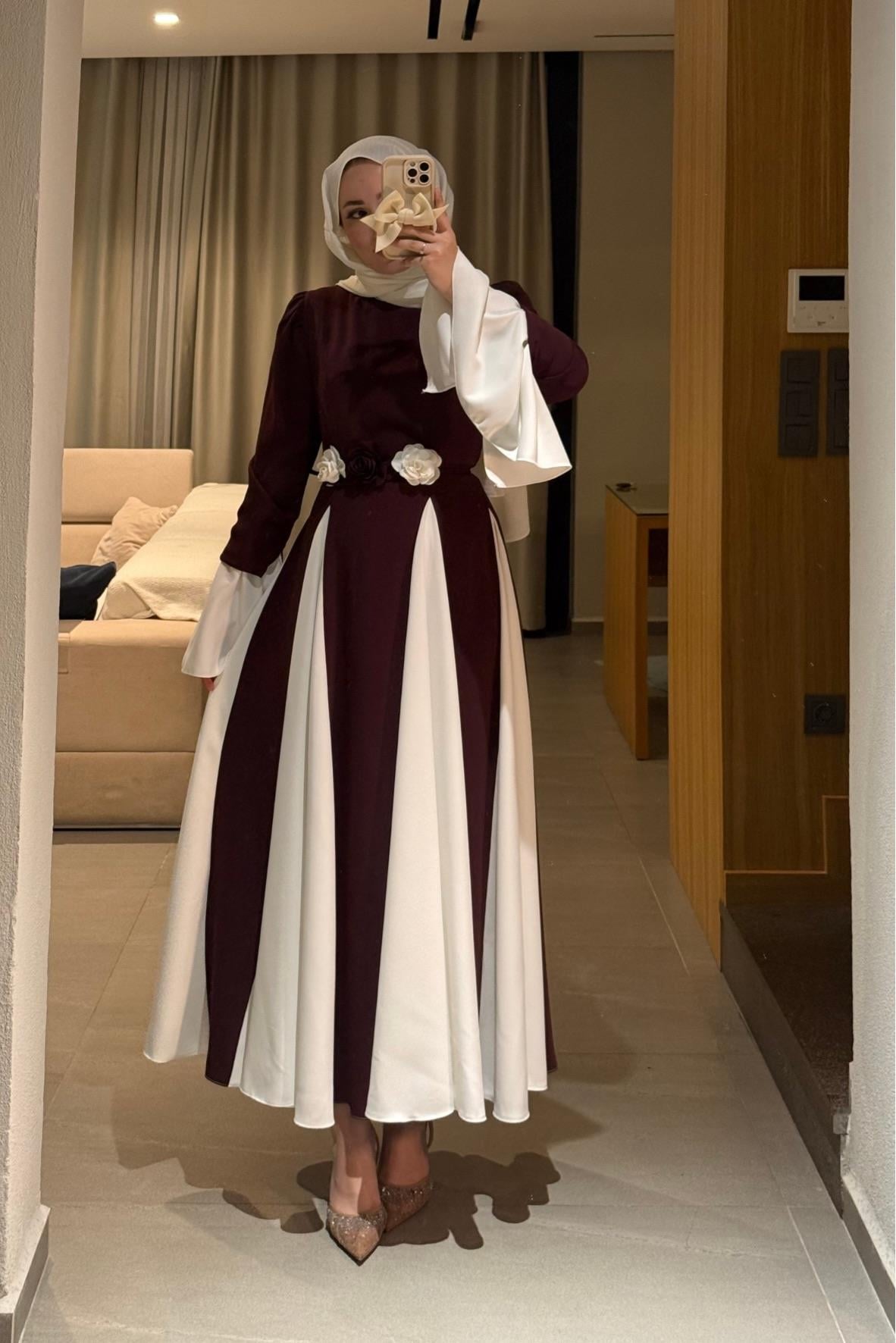 Layana özel tasarım i̇pek elbise- bordo - vakronline