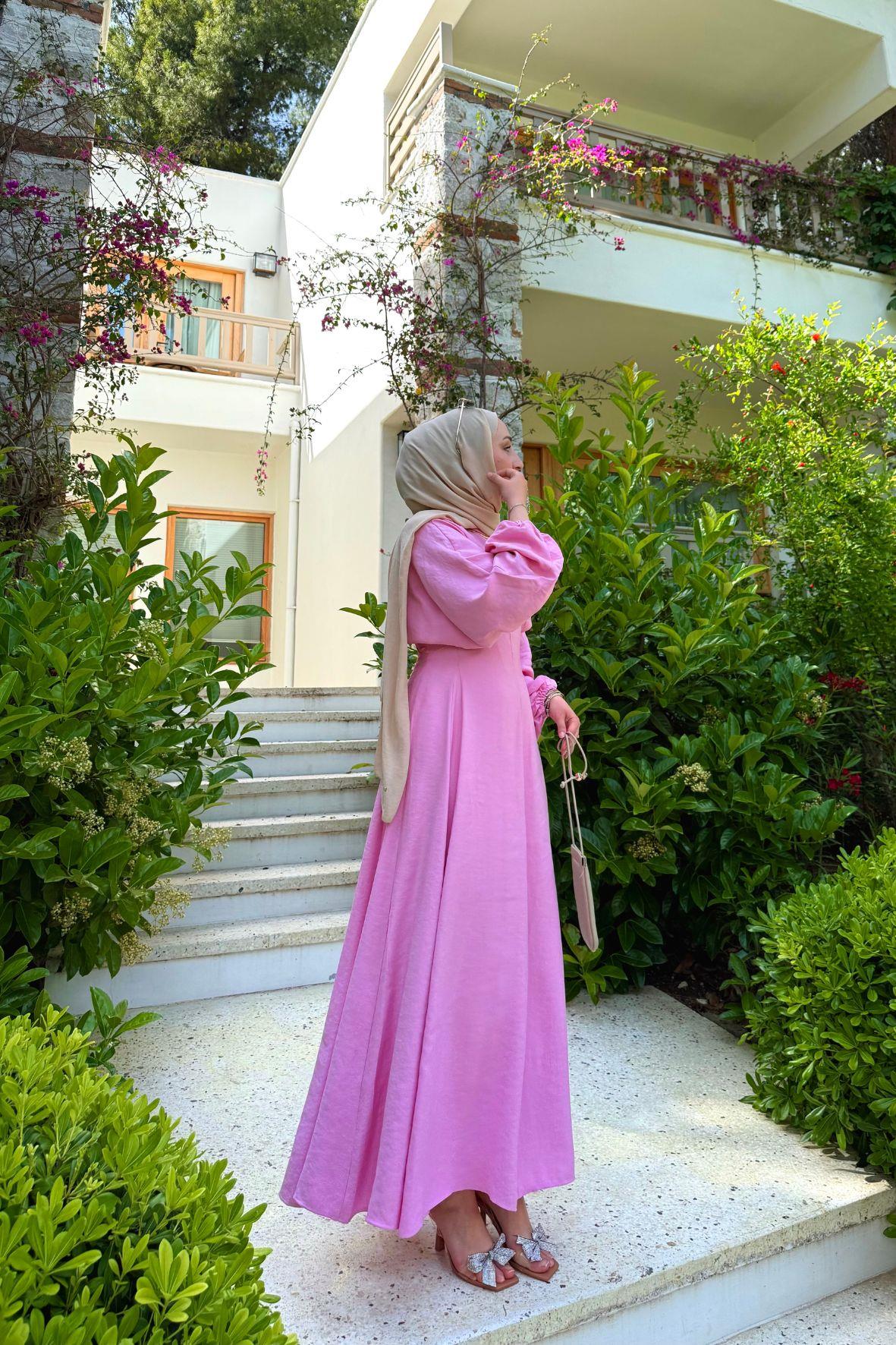 Caren reglan kol pembe elbise - Vakronline