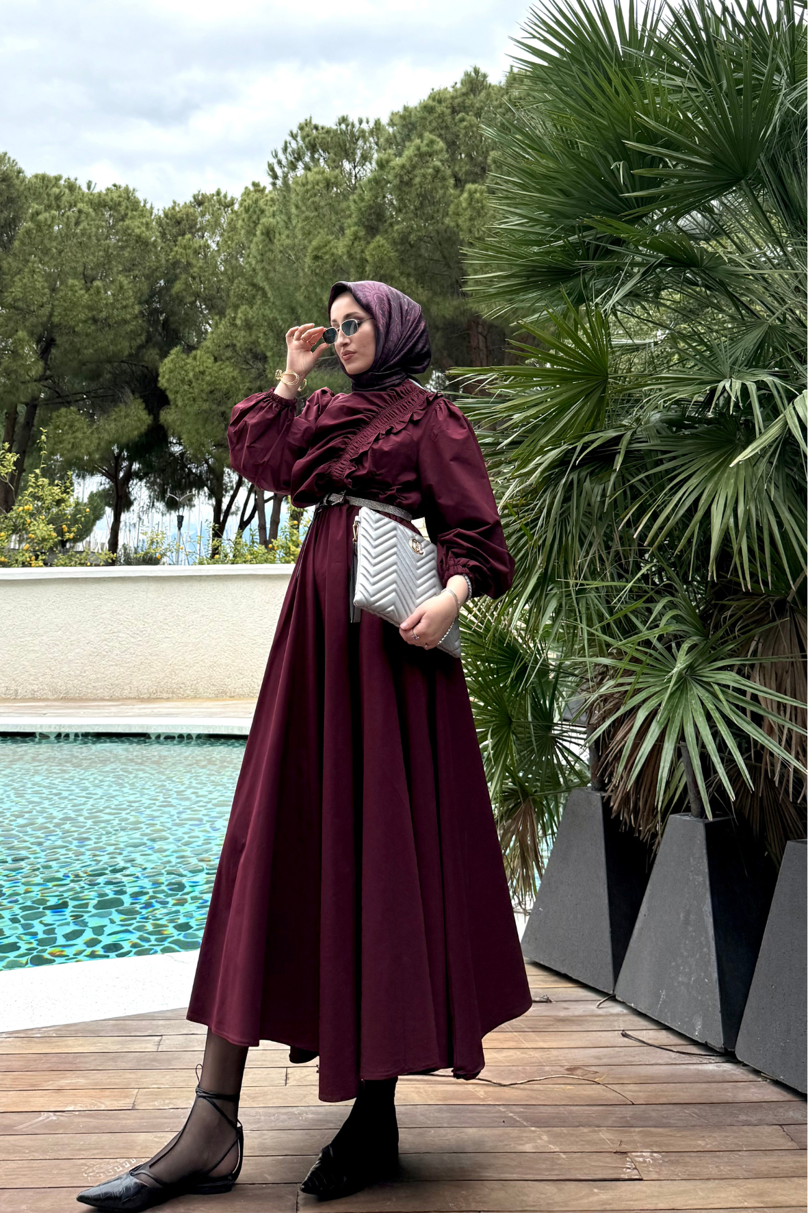 Movila tasarım elbise-bordo - vakronline