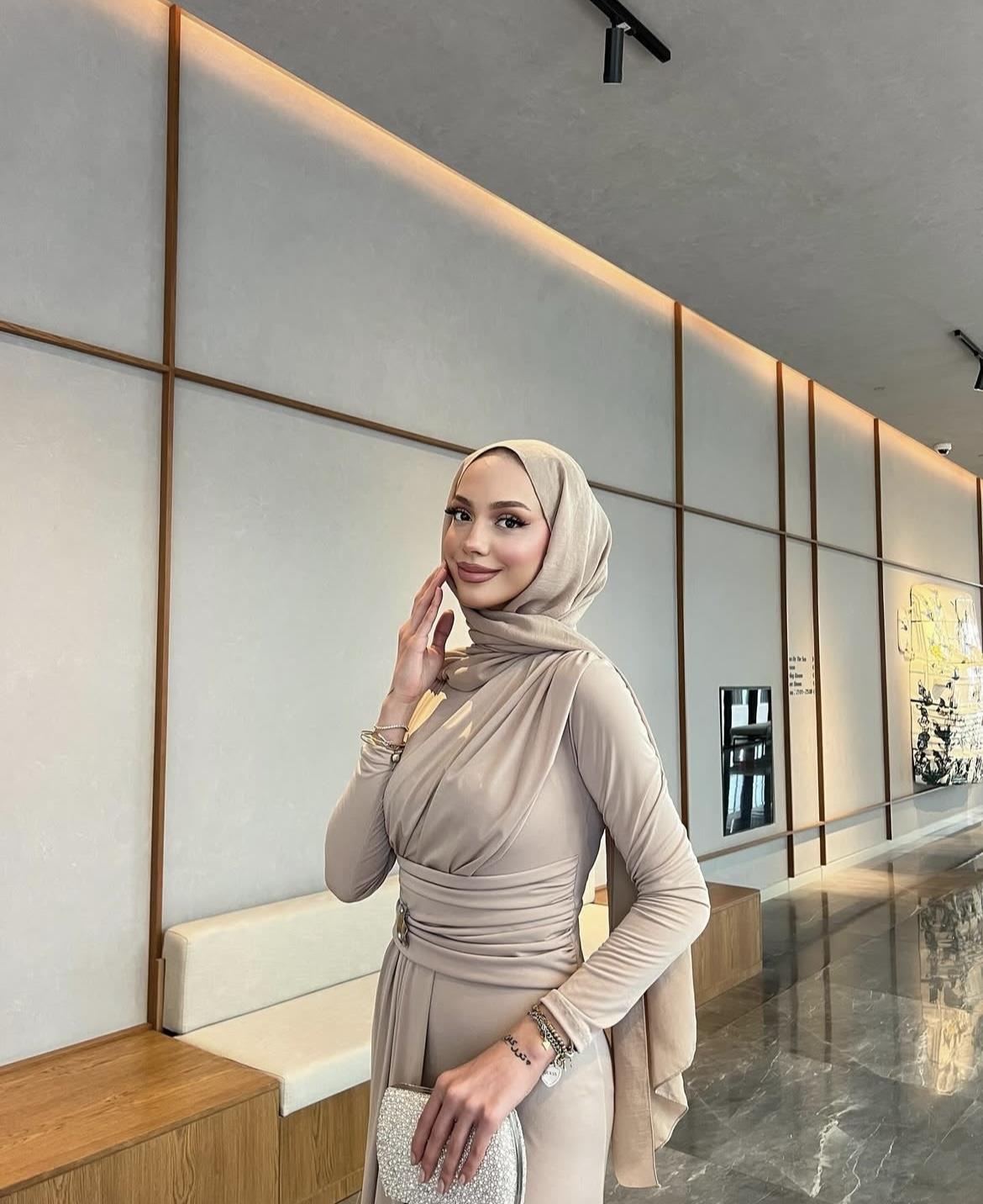 Seria gold tokalı elbise-bej - Vakronline