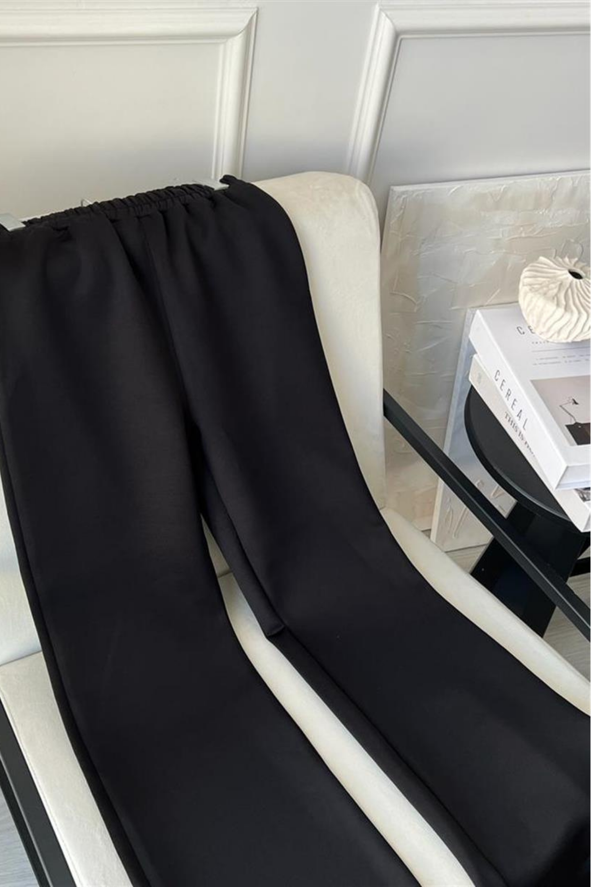 Paçası Yırtmaçlı Scuba Pantolon-Siyah 