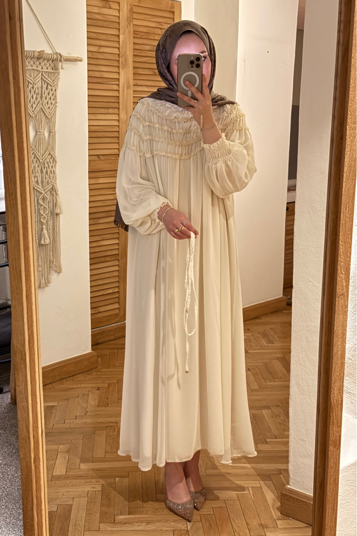 Swan şifon elbise-bej - vakronline - Vakronline