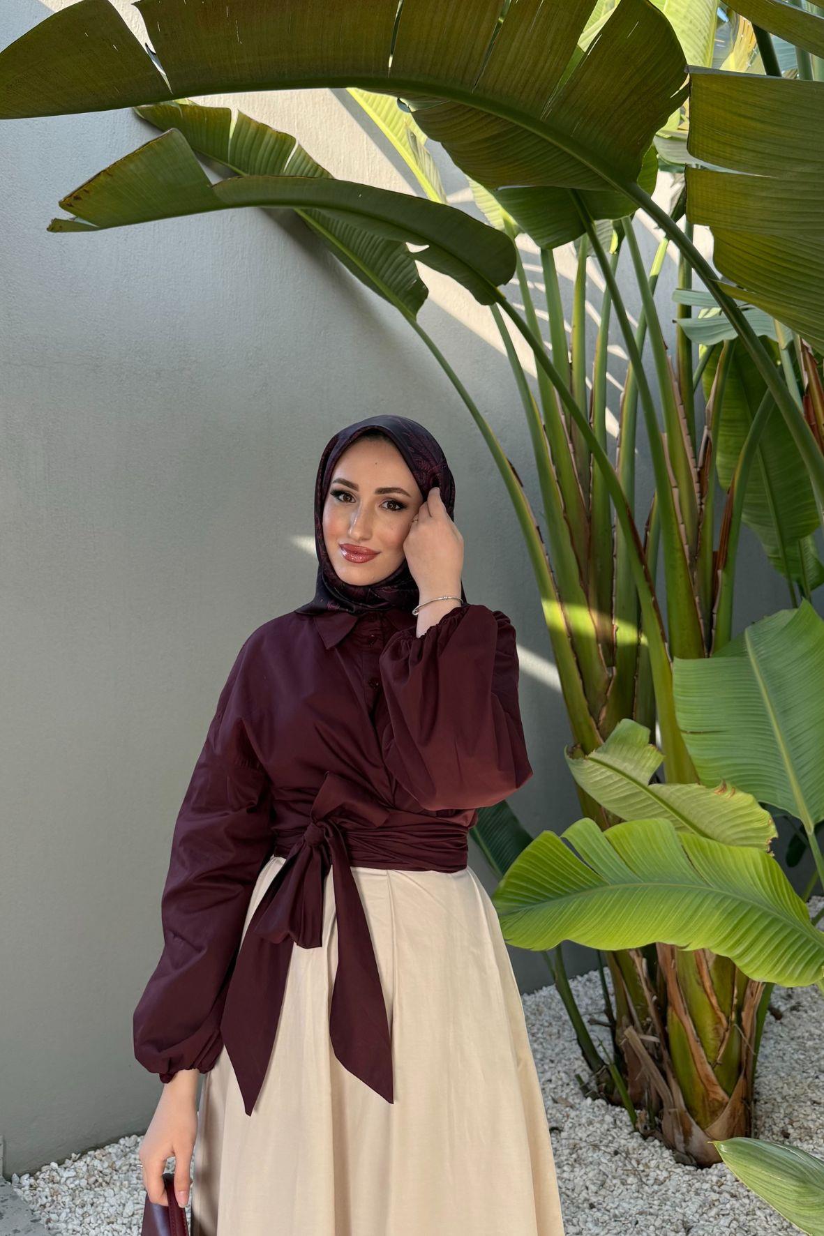 Balon kol gömlek-bordo - vakronline