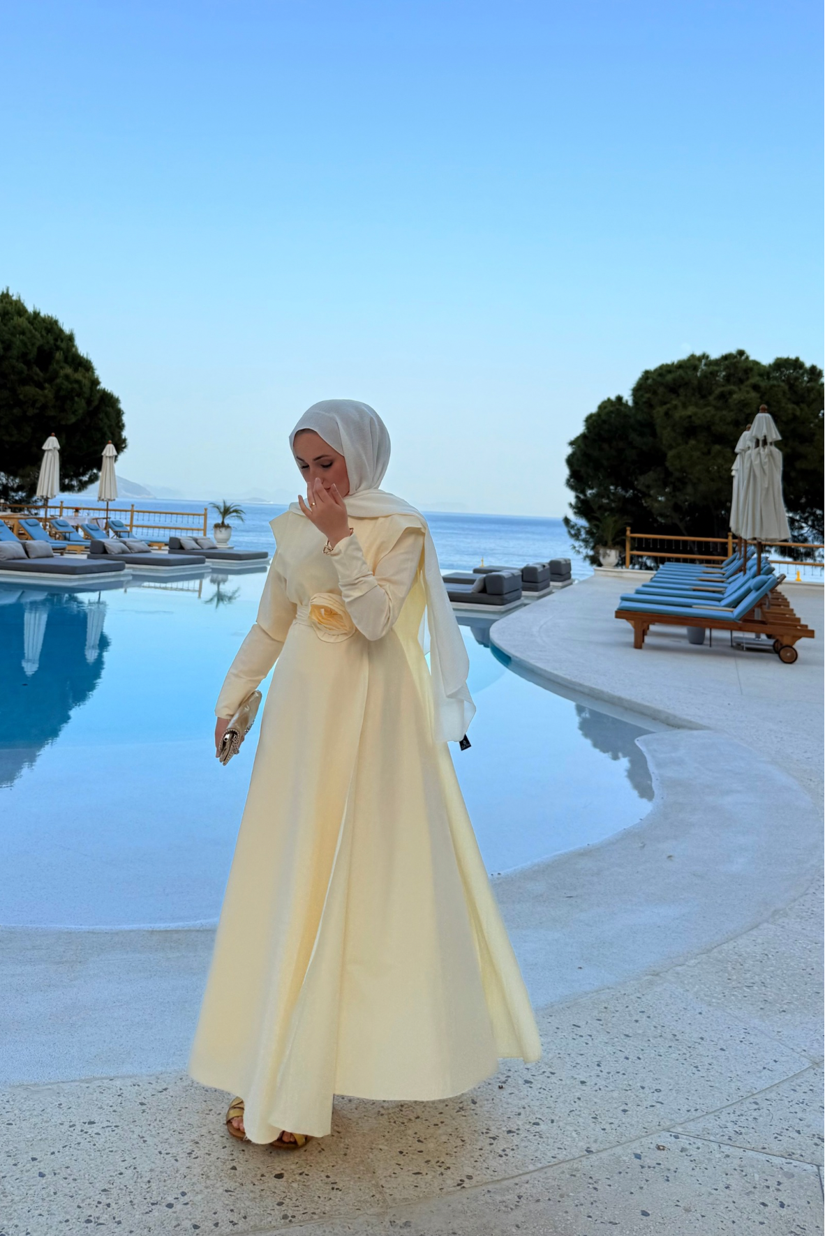 Gül kemerli elbise-butter yellow - Vakronline
