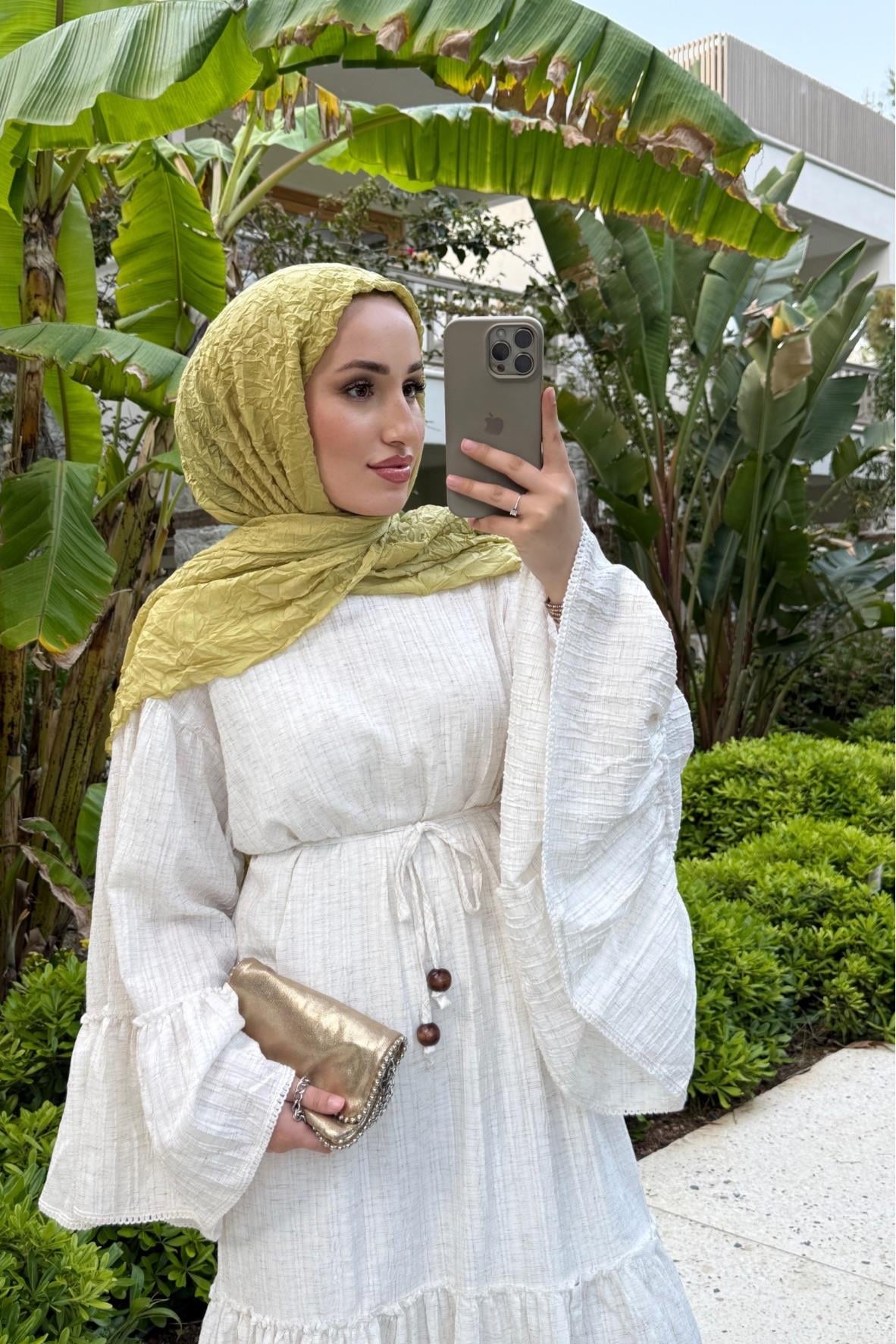 Soft keten natural elbise - Vakronline