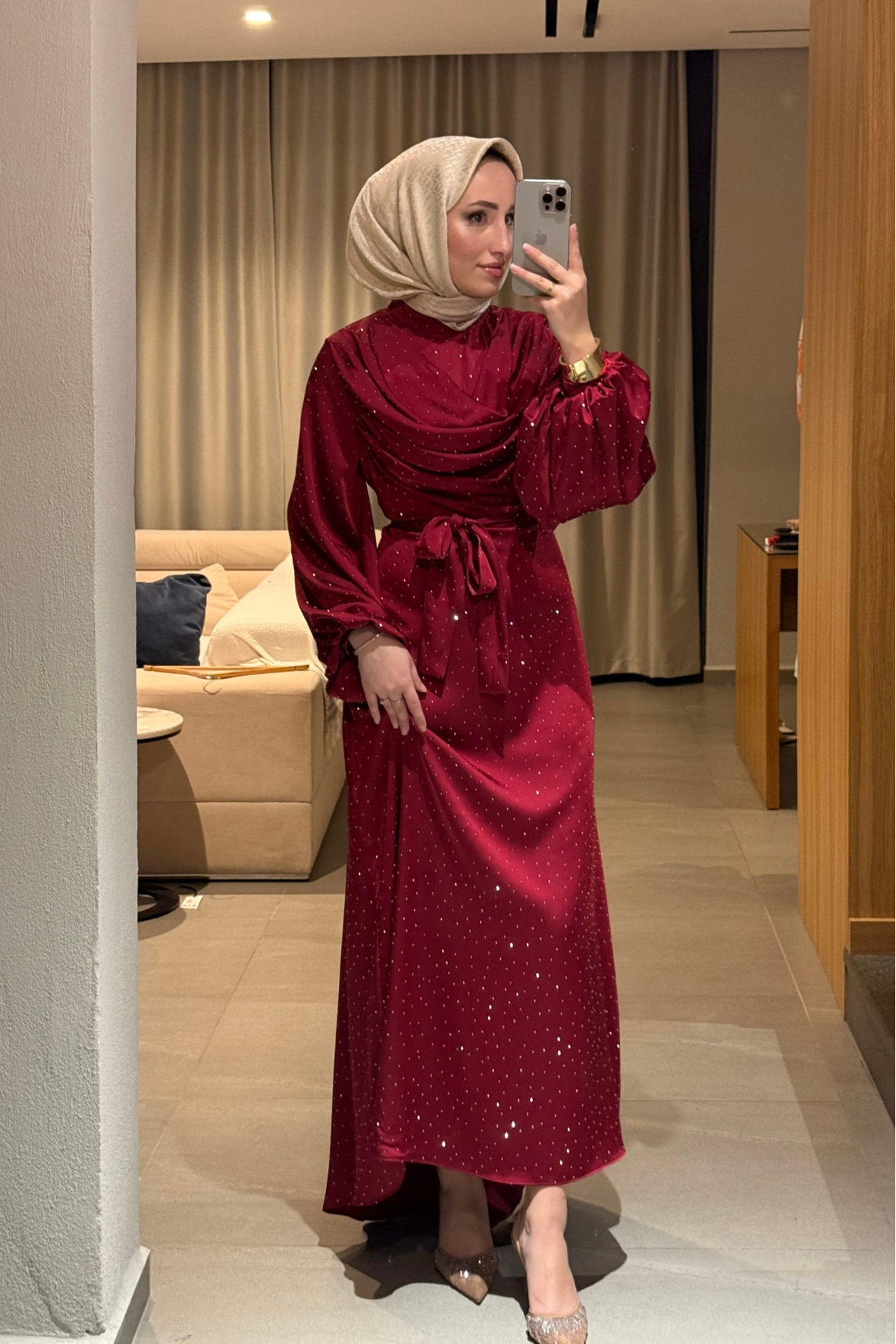 Drapeli işıltılı elbise-mürdüm - Vakronline