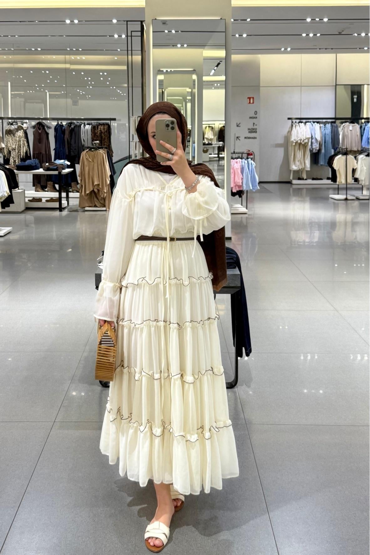 Tesettür Sue Elbise-Krem