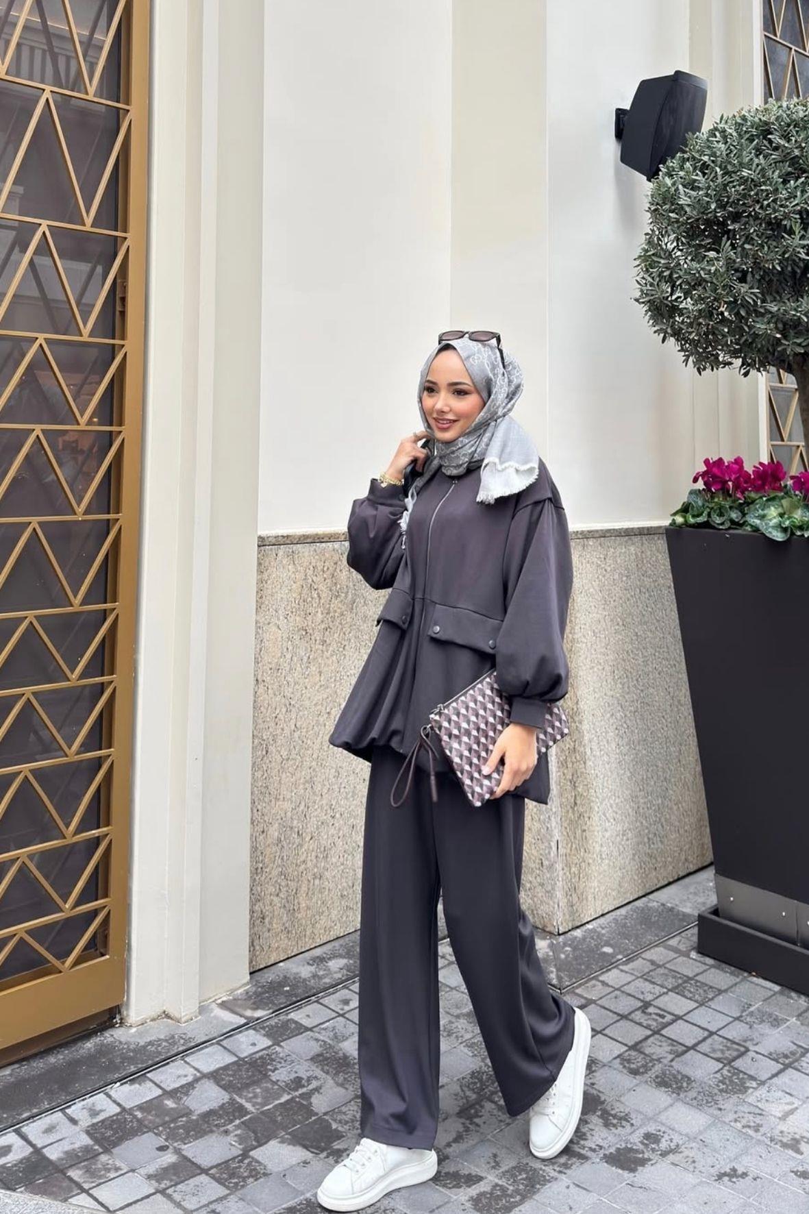 Balon model detaylı oys i̇kili takım-gri - vakronline